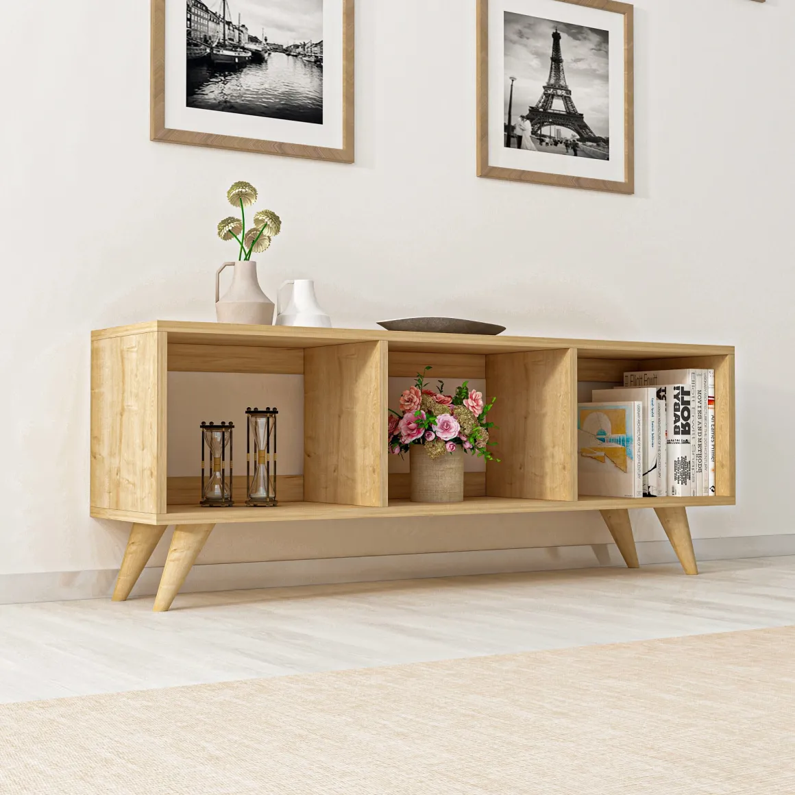 Mobile Porta tv Marrone 3 Vani Peso Supportato 40 kg 120x30x48h cm, Installazione a Terra - Sizzano