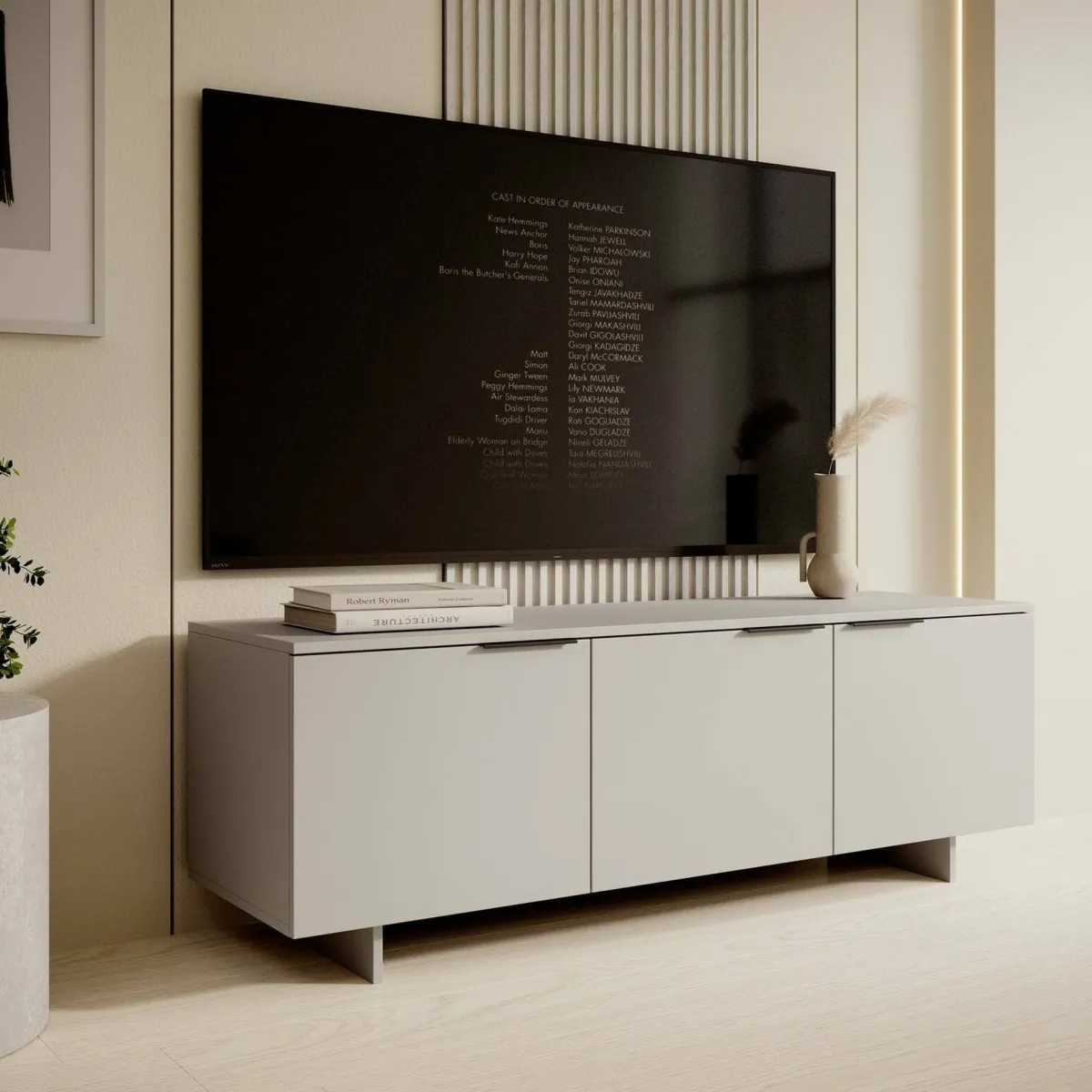 Mobili Porta Tv > Dmora Mobile porta TV Matenano, 150x42 h55 cm, Beige Beige Cashmere