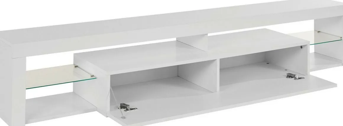 Mobile porta TV Meti, 200x40h35 cm, Bianco lucido