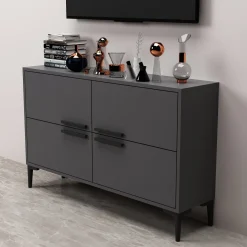 Mobile Porta tv Nero Antracite 2 Ripiani 4 Ante 120x30x75h cm, 4 Vani - Luzzi