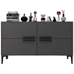 Mobile Porta tv Nero Antracite 2 Ripiani 4 Ante 120x30x75h cm, 4 Vani - Luzzi