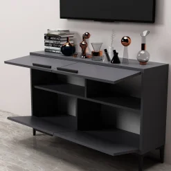 Mobile Porta tv Nero Antracite 2 Ripiani 4 Ante 120x30x75h cm, 4 Vani - Luzzi