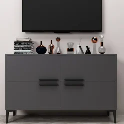 Mobile Porta tv Nero Antracite 2 Ripiani 4 Ante 120x30x75h cm, 4 Vani - Luzzi