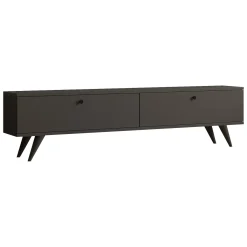 Mobili Porta Tv > Dmora Mobile Porta tv 2 Vani 2 Ante 160x25x40h cm, Apertura a Ribalta - Atestino Nero Antracite