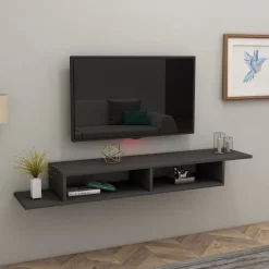 Mobile Porta tv Nero Antracite 2 Vani Peso Supportato 40 kg 120x30x18h cm, Installazione Sospeso - Ivrea