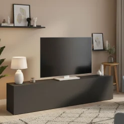 Mobile Porta tv Nero Antracite Apertura a Ribalta Un'anta 180x30x40h cm, 2 Vani - Alakazam