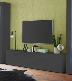 Mobile Porta tv Nero Antracite Apertura a Ribalta Un'anta 180x30x40h cm, 2 Vani - Alakazam