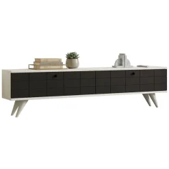 Mobile Porta tv Nero Antracite Bianco 2 Ante Apertura a Ribalta 160x25x35h cm, 2 Vani - Tresana