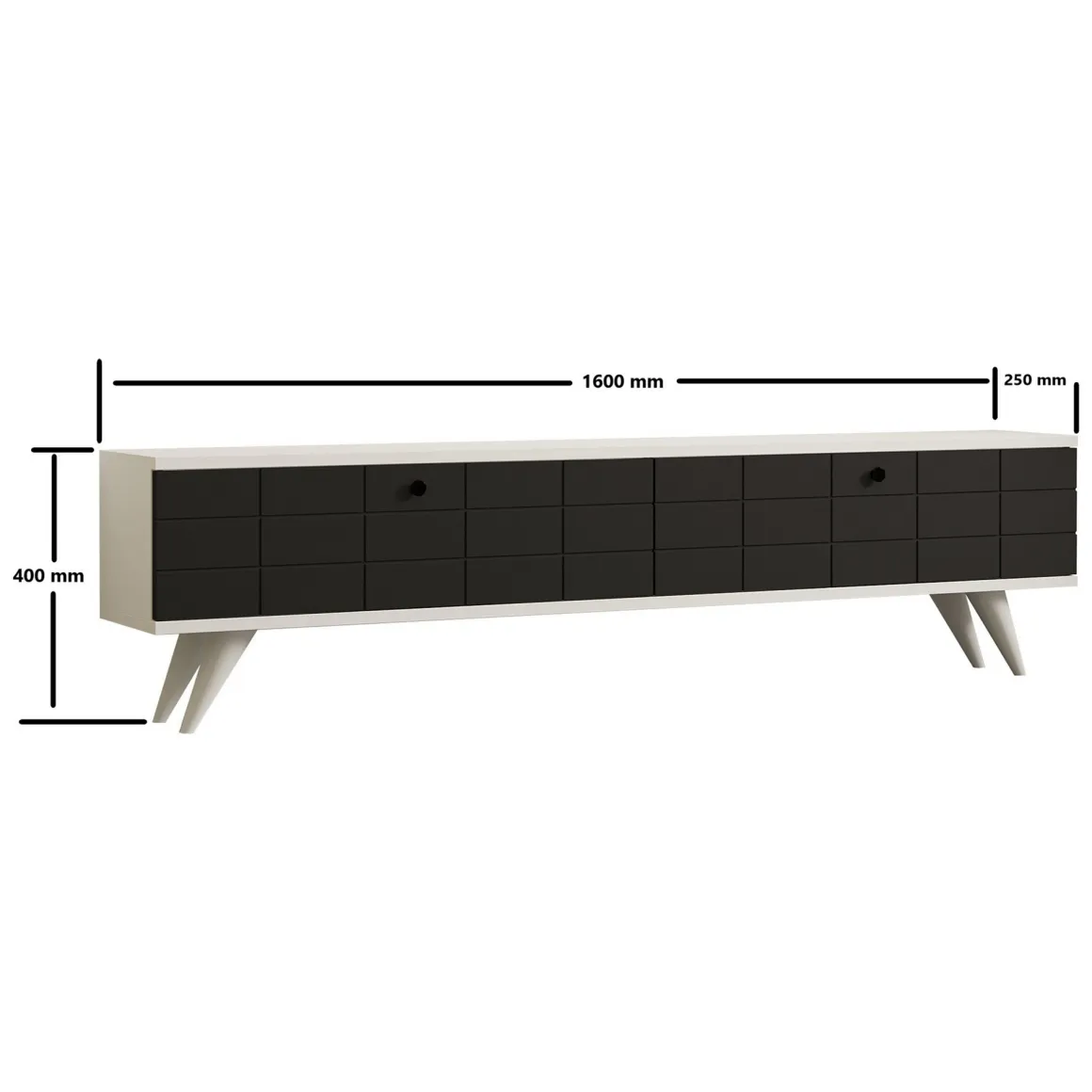 Mobile Porta tv Nero Antracite Bianco 2 Ante Apertura a Ribalta 160x25x35h cm, 2 Vani - Tresana