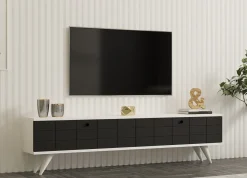 Mobile Porta tv Nero Antracite Bianco 2 Ante Apertura a Ribalta 160x25x35h cm, 2 Vani - Tresana