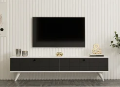 Mobile Porta tv Nero Antracite Bianco 2 Ante Apertura a Ribalta 160x25x35h cm, 2 Vani - Tresana