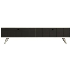 Mobile Porta tv Nero Antracite Bianco 2 Ante Apertura a Ribalta 160x25x35h cm, 2 Vani - Tresana