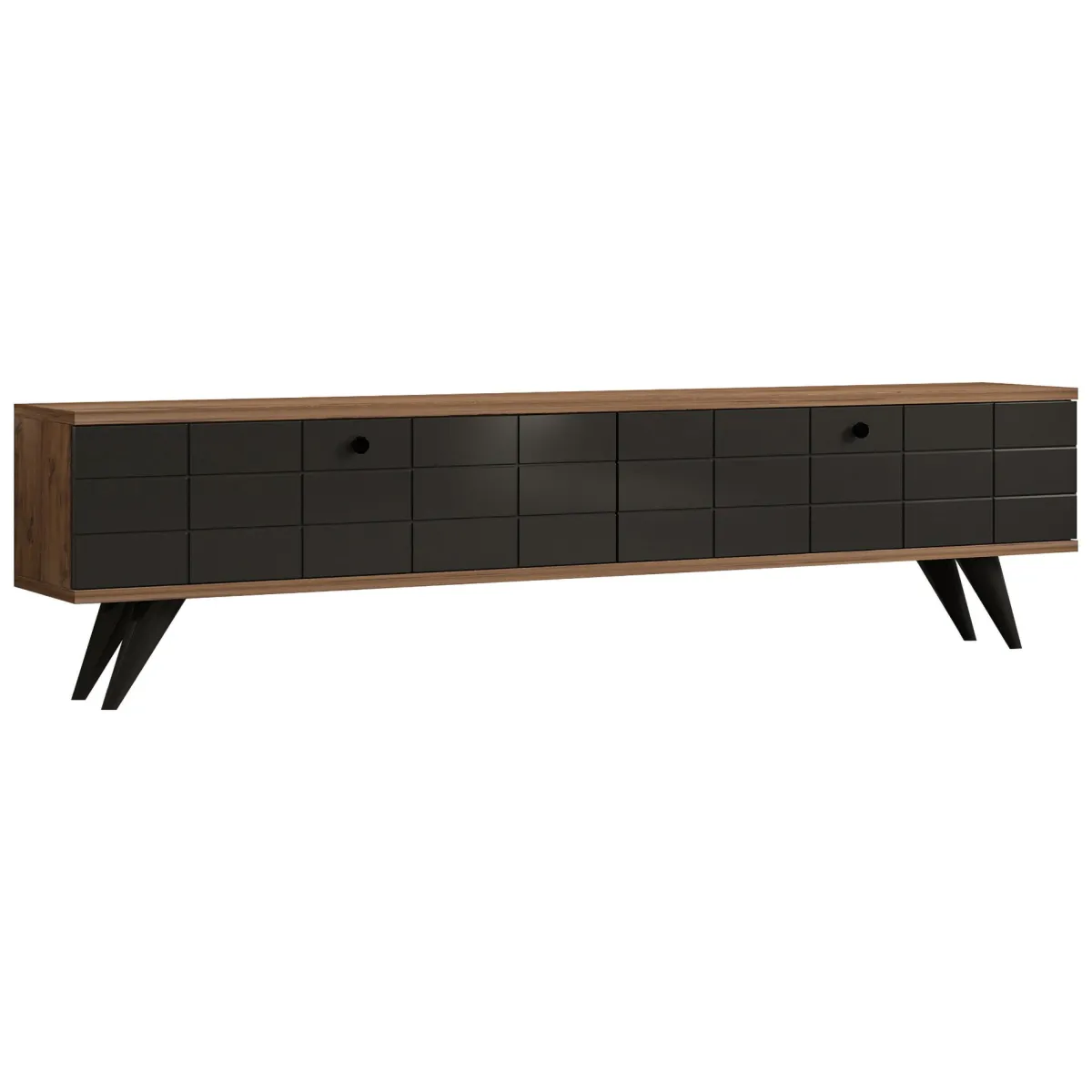 Mobili Porta Tv > Dmora Mobile Porta tv Nero Antracite Marrone Rovere 2 Ante Apertura a Ribalta 160x25x35h cm, 2 Vani - Tresana Marrone Rovere, Nero Antracite