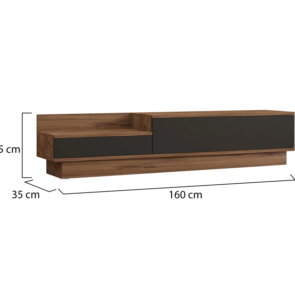 Mobili Porta Tv > Dmora Mobile Porta tv Nero Antracite Marrone Rovere 2 Ripiani 2 Ante 150x35x47h cm, 5 Vani - Filetto Marrone Rovere, Nero Antracite