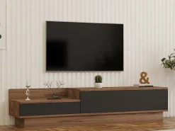 Mobili Porta Tv > Dmora Mobile Porta tv Nero Antracite Marrone Rovere 2 Ripiani 2 Ante 150x35x47h cm, 5 Vani - Filetto Marrone Rovere, Nero Antracite