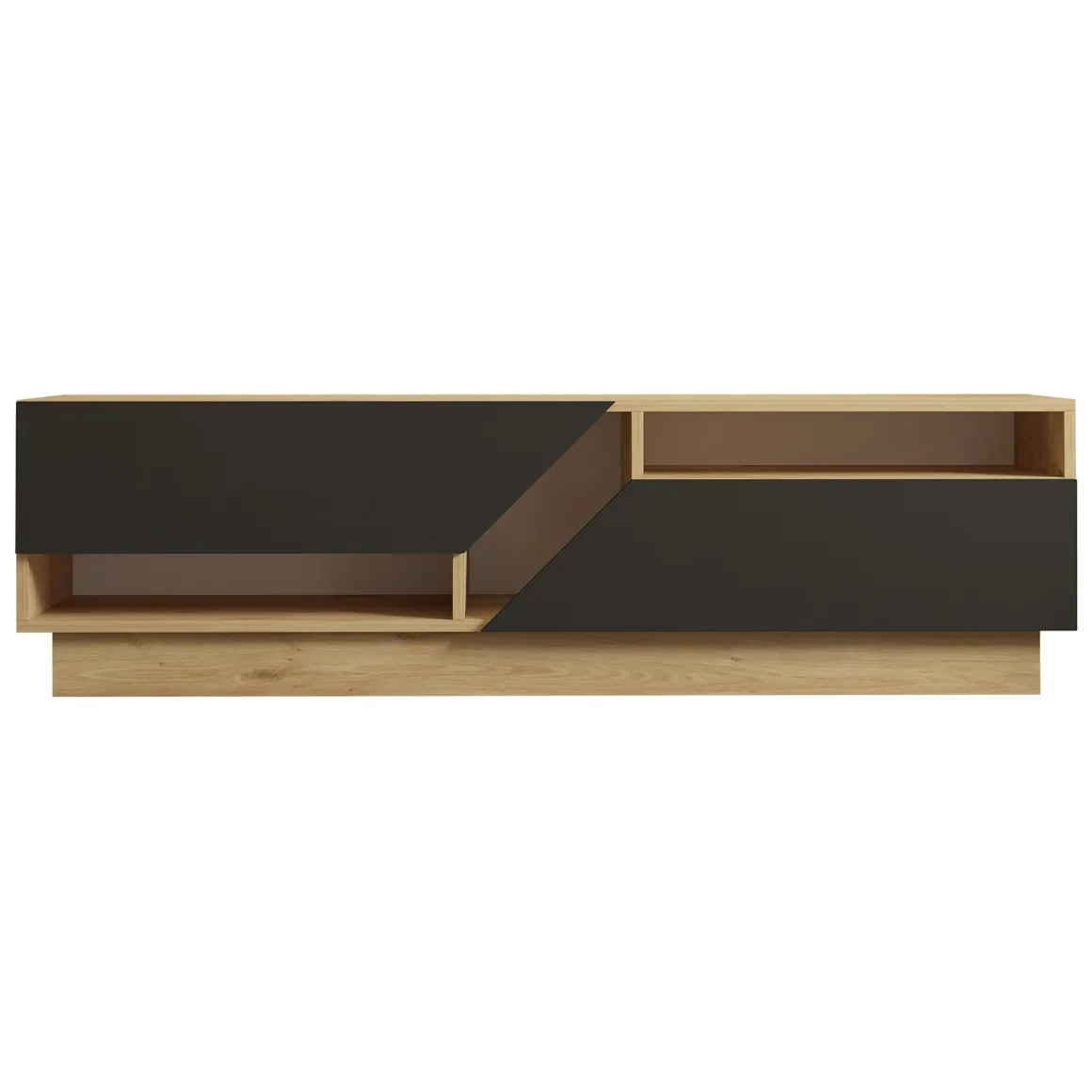 Mobile Porta tv Nero Antracite Marrone Rovere 2 Ripiani 2 Ante 160x40x45h cm, 5 Vani - Spilinga