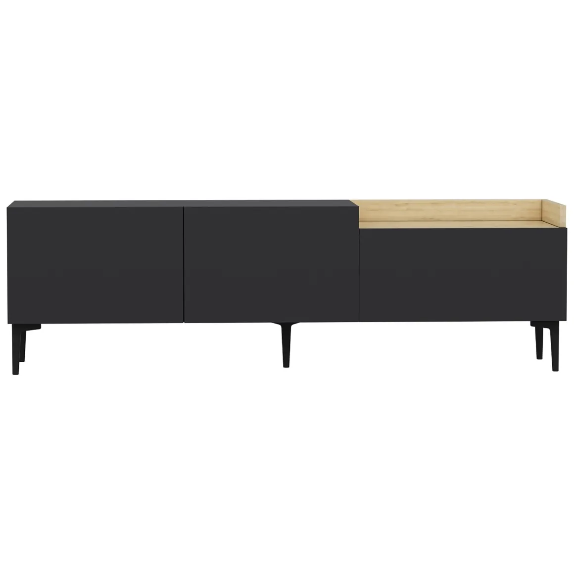 Mobile Porta tv Nero Antracite Marrone Rovere 3 Ante Apertura a Ribalta 160x37x48h cm, 3 Vani - Postal