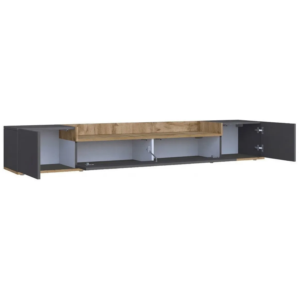 Mobile Porta tv Nero Antracite Marrone Rovere 3 Ripiani 3 Ante 200x35x30h cm, 4 Vani Made in Italy - Oxanna