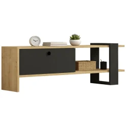 Mobile Porta tv Nero Antracite Marrone Rovere Un'anta Apertura a Ribalta 120x25x37h cm, 2 Vani - Taurasi