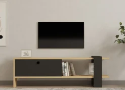 Mobile Porta tv Nero Antracite Marrone Rovere Un'anta Apertura a Ribalta 120x25x37h cm, 2 Vani - Taurasi