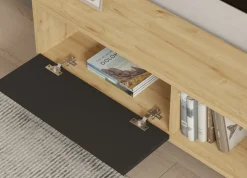 Mobile Porta tv Nero Antracite Marrone Rovere Un'anta Apertura a Ribalta 120x25x37h cm, 2 Vani - Taurasi