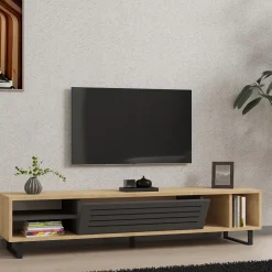 Mobili Porta Tv > Dmora Mobile Porta tv Modulabile un Ripiano 200x30x31h cm, 2 Ante - Sindia Nero Antracite