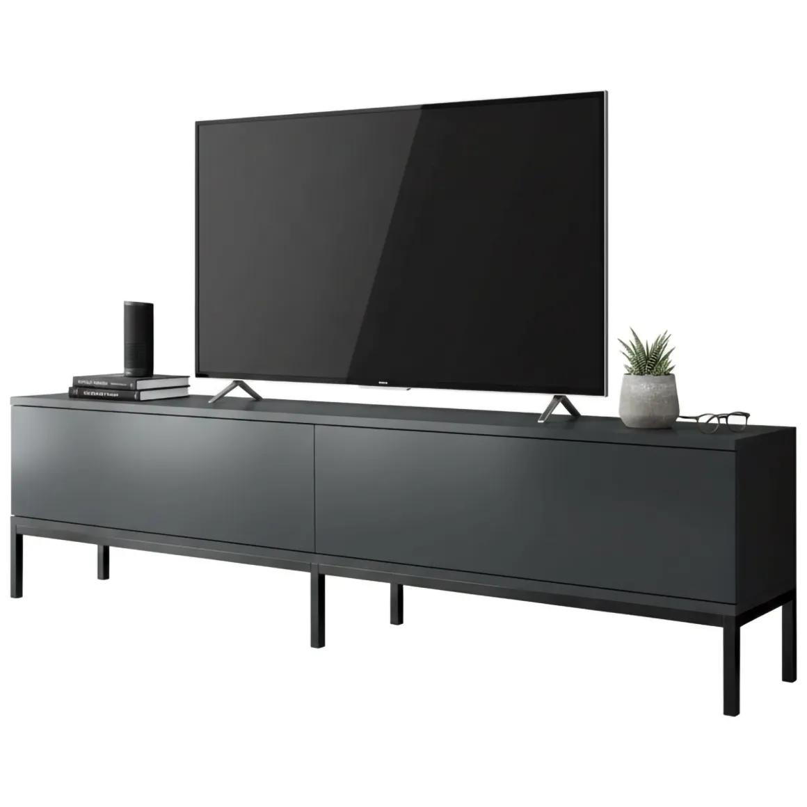 Mobile Porta tv Nero Antracite Nero Cassetti un Ripiano 180x30x47h cm, 2 Ante - Espero