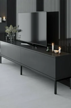 Mobile Porta tv Nero Antracite Nero Cassetti un Ripiano 180x30x47h cm, 2 Ante - Espero