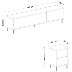 Mobile Porta tv Nero Antracite Nero Marmo 2 Ripiani 7 Vani 180x35x45h cm, 5 Ante - Cortin