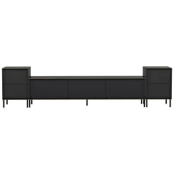 Mobile Porta tv Nero Antracite Nero Marmo 2 Ripiani 7 Vani 180x35x45h cm, 5 Ante - Cortin