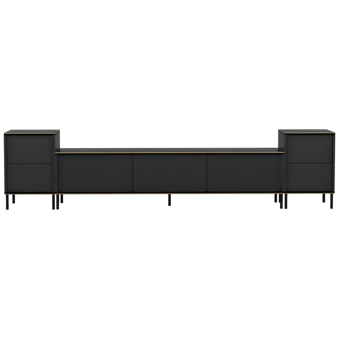 Mobile Porta tv Nero Antracite Nero Marmo 2 Ripiani 7 Vani 180x35x45h cm, 5 Ante - Cortin