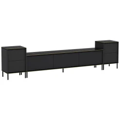 Mobile Porta tv Nero Antracite Nero Marmo 2 Ripiani 7 Vani 180x35x45h cm, 5 Ante - Cortin