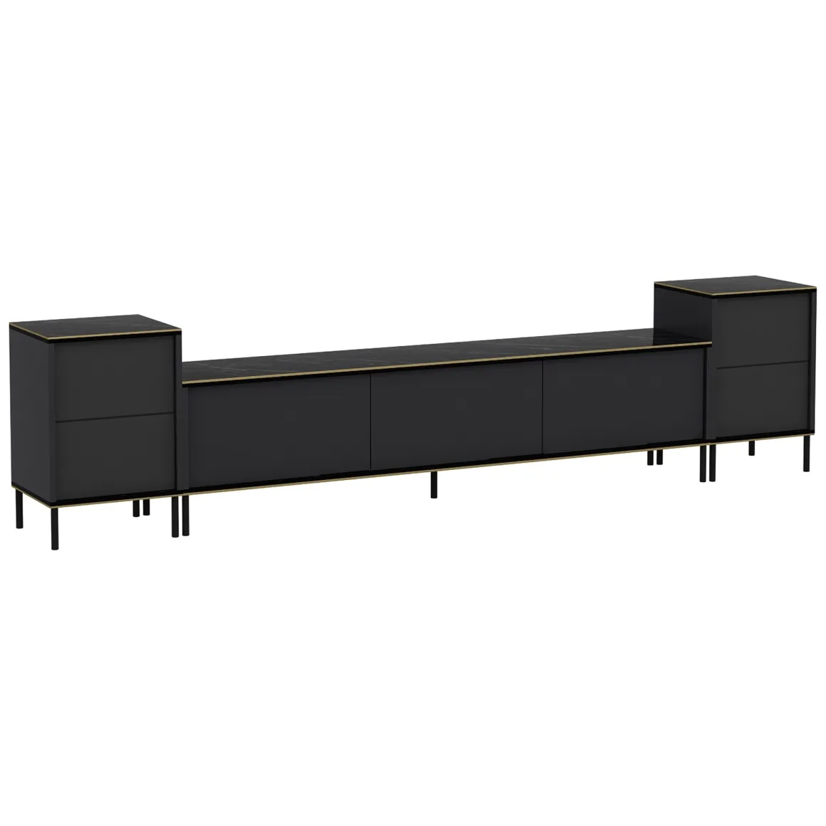 Mobile Porta tv Nero Antracite Nero Marmo 2 Ripiani 7 Vani 180x35x45h cm, 5 Ante - Cortin