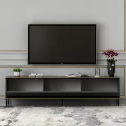 Mobili Porta Tv|Salotto > Dmora Mobile Porta tv Nero Antracite oro Cassetti un Ripiano 180x30x47h cm, 2 Ante - Espero Oro, Nero Antracite
