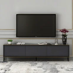 Mobili Porta Tv|Salotto > Dmora Mobile Porta tv Nero Antracite oro Cassetti un Ripiano 180x30x47h cm, 2 Ante - Espero Oro, Nero Antracite