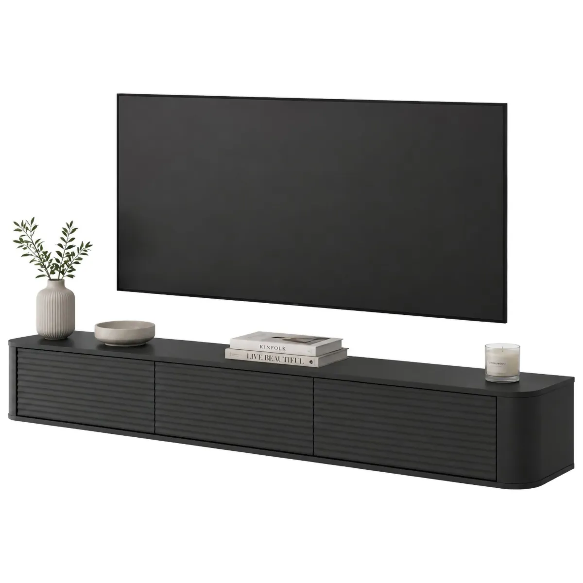 Mobili Porta Tv > Dmora Mobile Porta tv 3 Cassetti un Ripiano 200x34x28h cm, 3 Vani - Kahate Nero