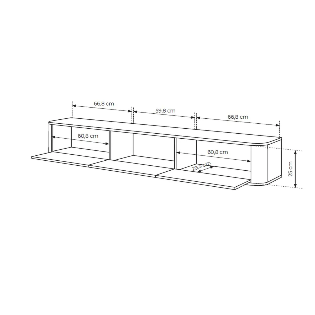 Mobili Porta Tv > Dmora Mobile Porta tv 3 Cassetti un Ripiano 200x34x28h cm, 3 Vani - Kahate Nero