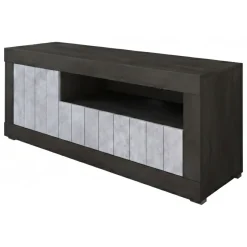 Mobile Porta tv Nero Grigio Cemento Cassetti Ripiani 137x42x56h cm, 3 Ante - Lucino