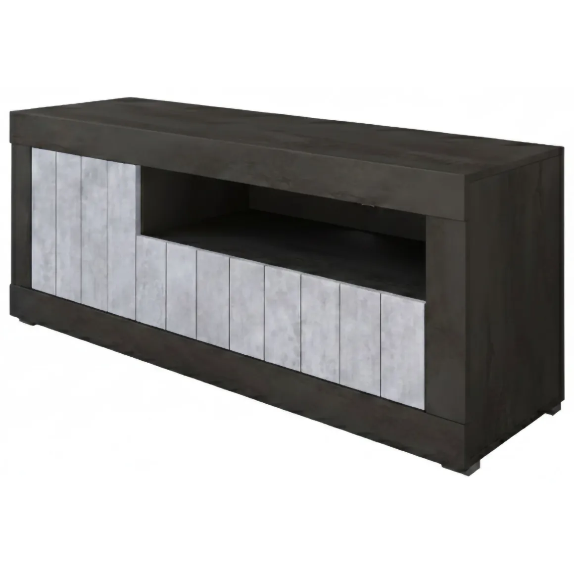 Mobile Porta tv Nero Grigio Cemento Cassetti Ripiani 137x42x56h cm, 3 Ante - Lucino