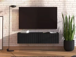 Mobile Porta tv Nero Nero Antracite un Ripiano 2 Ante 128x42x32h cm, 2 Vani - Vetto
