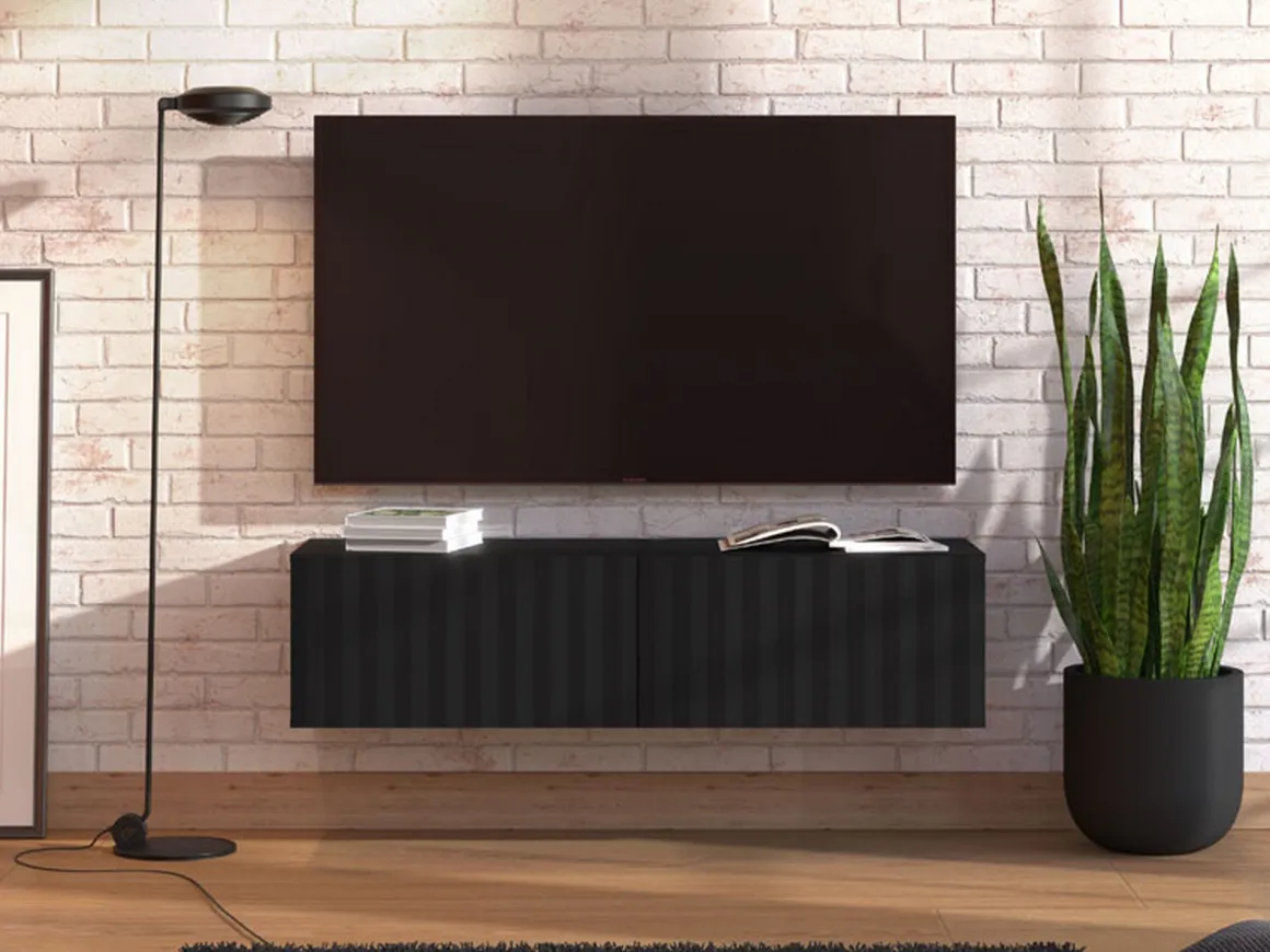 Mobile Porta tv Nero Nero Antracite un Ripiano 2 Ante 128x42x32h cm, 2 Vani - Vetto