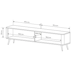 Mobile Porta tv Nero 2 Ripiani 2 Ante 200x38x51h cm, Ante Effetto Rigato con Piedini - Kala