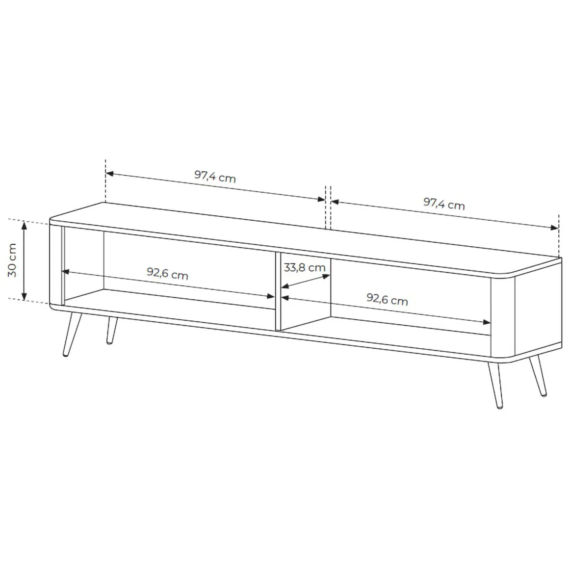 Mobile Porta tv Nero 2 Ripiani 2 Ante 200x38x51h cm, Ante Effetto Rigato con Piedini - Kala