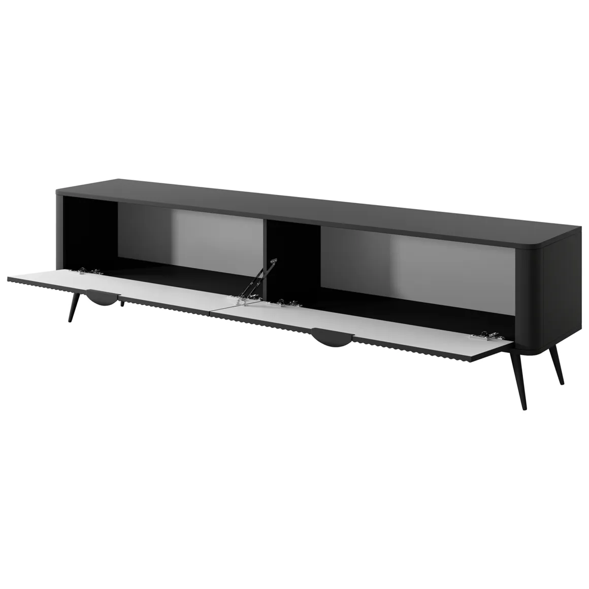 Mobile Porta tv Nero 2 Ripiani 2 Ante 200x38x51h cm, Ante Effetto Rigato con Piedini - Kala