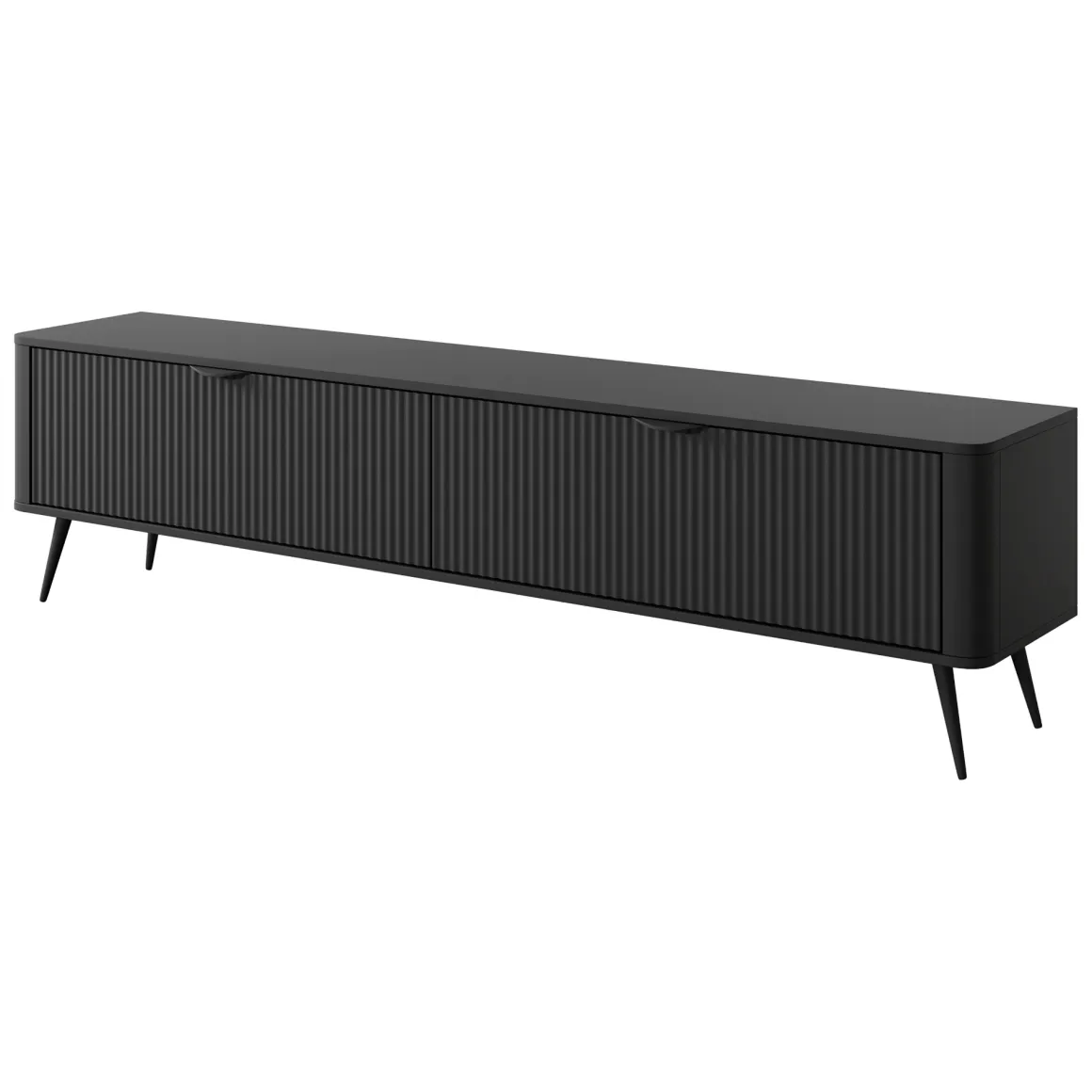 Mobile Porta tv Nero 2 Ripiani 2 Ante 200x38x51h cm, Ante Effetto Rigato con Piedini - Kala