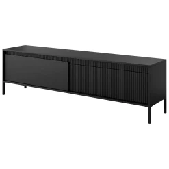 Mobile Porta tv Nero un Ripiano 2 Ante 187x40x53h cm, Ante Effetto Rigato - Kami