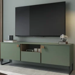 Mobili Porta Tv > Dmora Mobile Porta tv Verde Marrone Rovere un Cassetto 2 Ante 179x40x60h cm, 3 Vani - Muravera Marrone, Verde Rovere