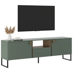 Mobili Porta Tv > Dmora Mobile Porta tv Verde Marrone Rovere un Cassetto 2 Ante 179x40x60h cm, 3 Vani - Muravera Marrone, Verde Rovere