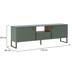 Mobili Porta Tv > Dmora Mobile Porta tv Verde Marrone Rovere un Cassetto 2 Ante 179x40x60h cm, 3 Vani - Muravera Marrone, Verde Rovere
