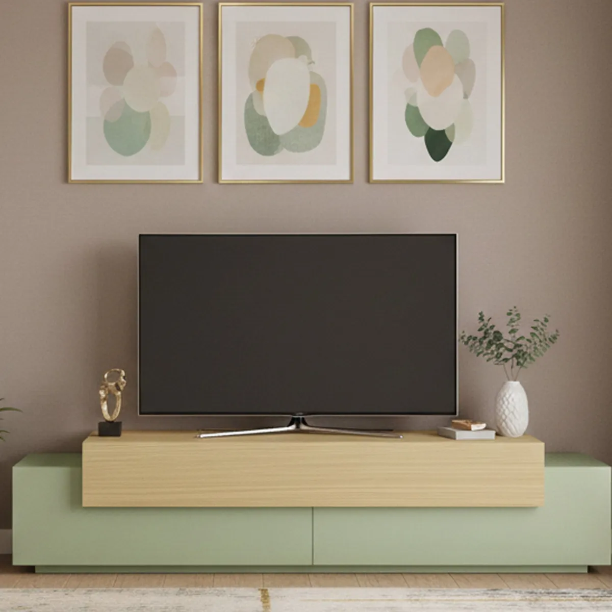 Mobili Porta Tv > Dmora Mobile Porta tv 3 Ripiani 4 Vani 200x45x51.5h cm, 3 Ante - Cassino Verde